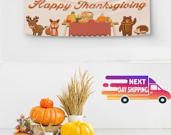 Happy Thanksgiving Vinyl Banner, Holiday Party Decor