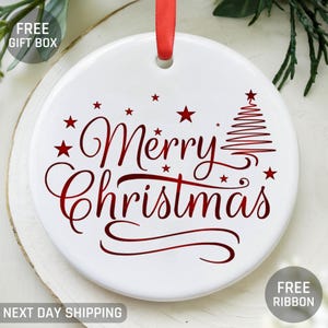 Merry Christmas Ornament, Christmas Gift, Ceramic Ornament, Christmas Tree Ornament, Tree Decor, Holiday Ornament, Holiday Gift, Xmas Decor