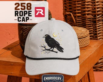 Halloween Raven Embroidered Hat, Richardson 258 Rope Caps, Spooky Gift