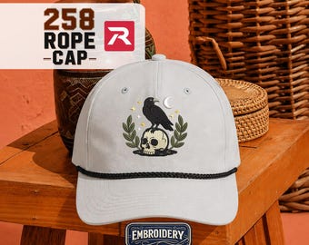 Crow & Skull Embroidered Rope Hat, Richardson 258 Raven Cap, Halloween Gift