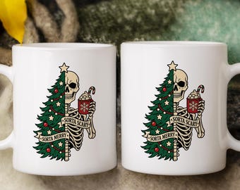 Christmas Skeleton Mug, Custom Hot Cocoa Gift, Winter Holiday Mug