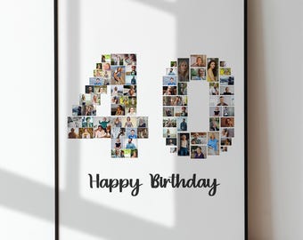 Personalized 40th Birthday Photo Collage, Custom Number Gift