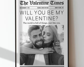 Custom Couple Newspaper Sign, Romantic Gift, Printable Wall Art, Will You Be My Valentine Frame, Newspaper Cupid Post, Framed Wall Decor