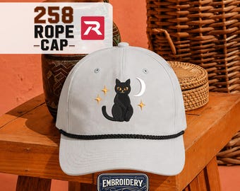Cat Embroidered Rope Hat, Richardson 258 Caps, Halloween Gift