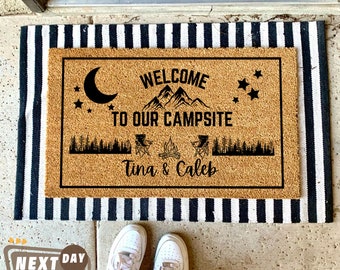 Felpudo de bienvenida a nuestro camping, felpudo personalizado para autocaravanas, felpudo de camping, felpudo personalizado, regalo para casa nueva, felpudo para autocaravana