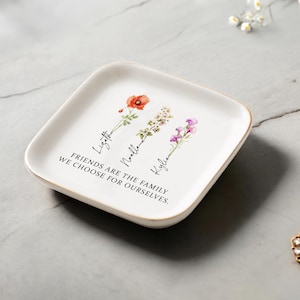 Customized Birth Flower Trinket Dish, Jewelry Dish, Birthflower Gift, Customized Gift, Jewelry Storage, Mother&#39;s Day Gift, Birthday Gift