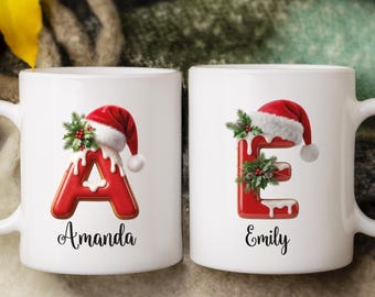 Personalized Christmas Initial Mug, Custom Name Coffee Mug, Xmas Mug Gift