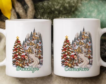 Custom Christmas Name Mug, Personalized Holiday Ceramic Mug