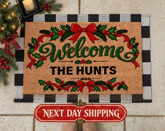 Customizable Coir Doormat, Christmas Welcome Mat, Personalized Porch Decor