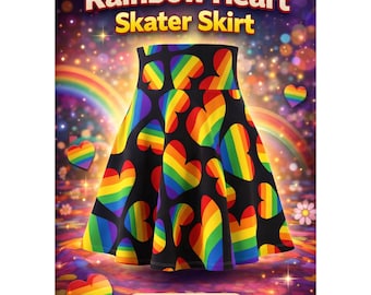 Falda patinadora con corazón arcoíris: atuendo LGBTQ+ con un divertido diseño veraniego.