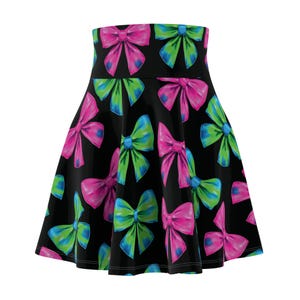 Bow-Print Skater Skirt, Colorful Party Skirt, Festive Skirt for Women, Cute Skirt for Spring, Stylish Casual Skater