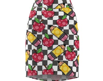 Jupe crayon à imprimé pommes : mode enseignante espiègle