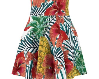 Tropical Floral Women's Skater Skirt, Summer Fashion, Beachwear, Vacation Outfit, Garden Party, Floral Print