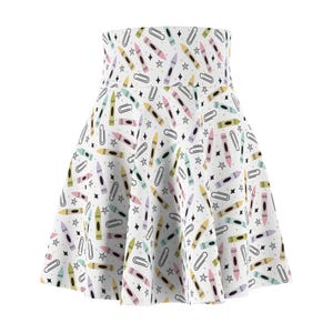 Colorful Stationery Women&#39;s Skater Skirt, Fun and Playful Skirt for Teachers, Creative Gifts, Back to School Outfits, Everyday Wear