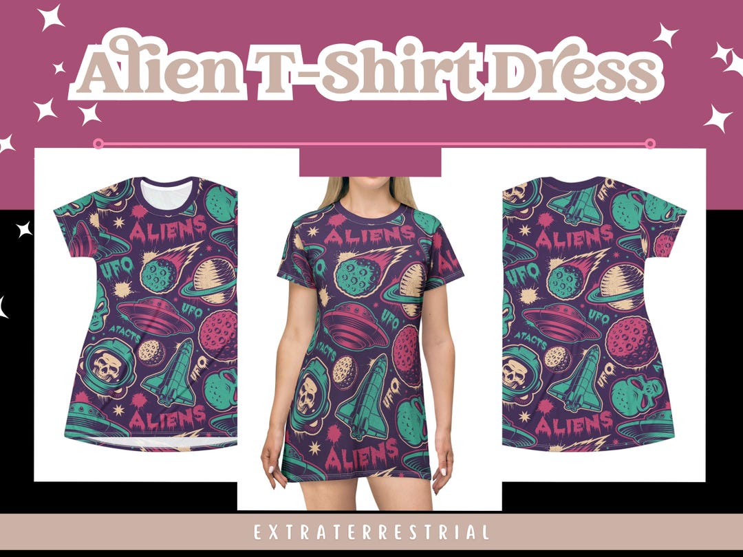 Alien T-shirt Dress: Fun Sci-fi Space Graphic Summer Dress - Etsy Australia