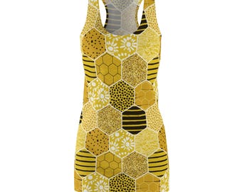 Honeycomb Sleeveless Dress: Bright Polyester Summer Casual Wear