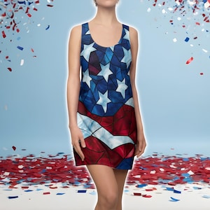 Vaterländisches Racerback Kleid für Frauen, 4. Juli Kleid, Unabhängigkeitstag Outfit, Sommer Freizeitkleidung, USA Flagge Kleid