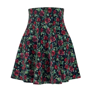 Floral Women&#39;s Skater Skirt, Rose, Boho Skirt, Party Outfit, Summer Fashion, Comfortable AOP Skirt, Gift for Her