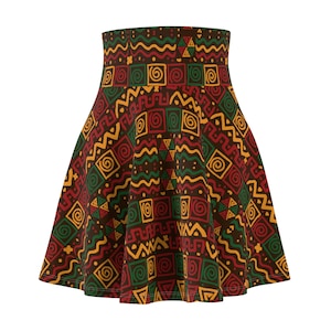 Bohemian Women&#39;s Skater Skirt, Colorful AOP Midi Skirt, Ethnic Print Skirt for Festivals, Casual Wear, Summer Style