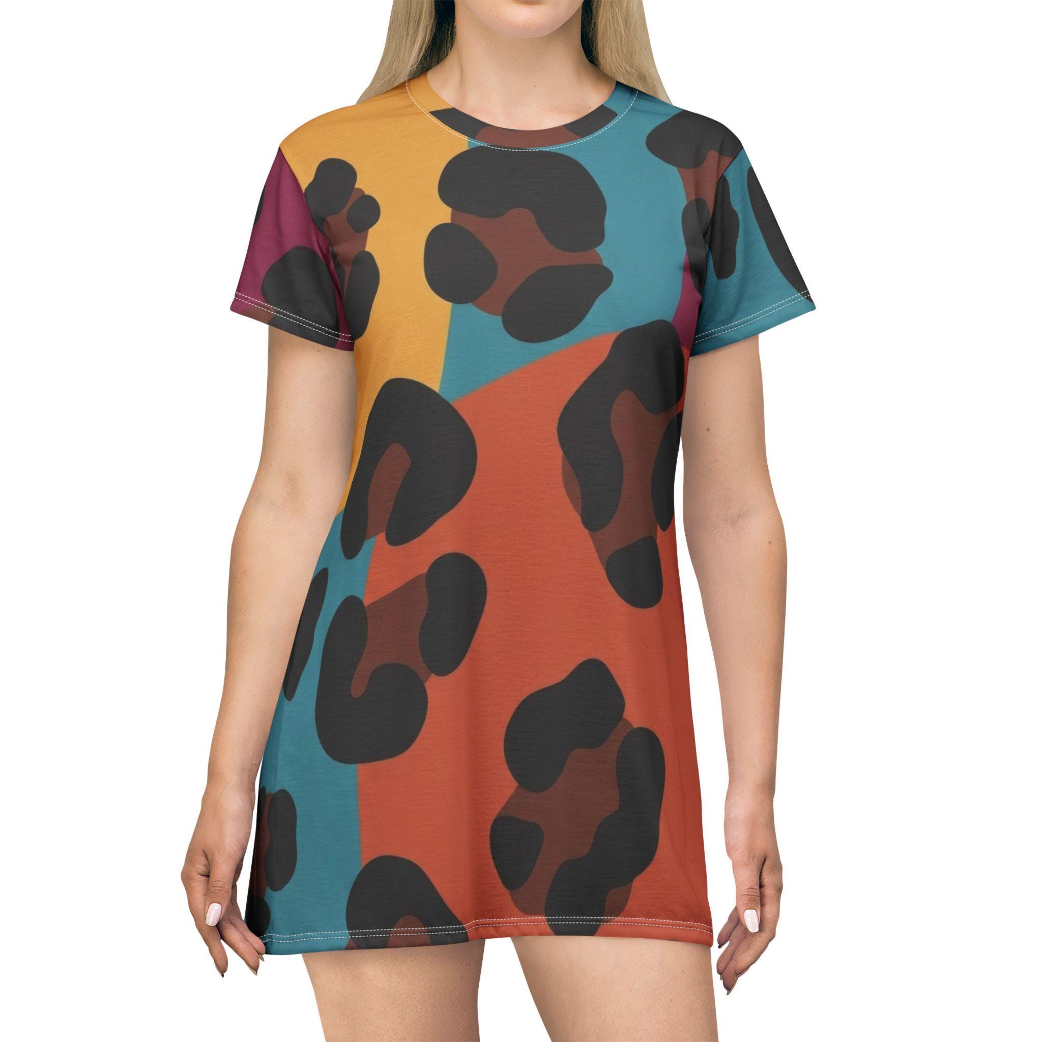 Colorblock Leopard Print T-shirt Dress | All-over Print - Etsy