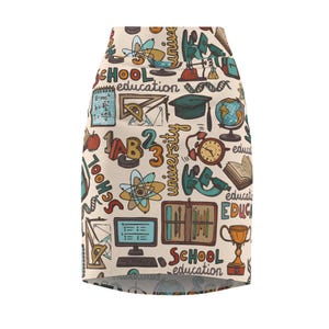 School-Themed Women&#39;s Pencil Skirt, Educational Skirt, Teacher Appreciation Gift, Classroom Wardrobe, Back to School Fashion