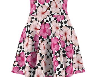 Tropical Floral Skater Skirt, Fun and Flirty Summer Fashion, Perfect for Vacations, Beach Days, Casual Outings, Floral Print Skirt, Hibiscus