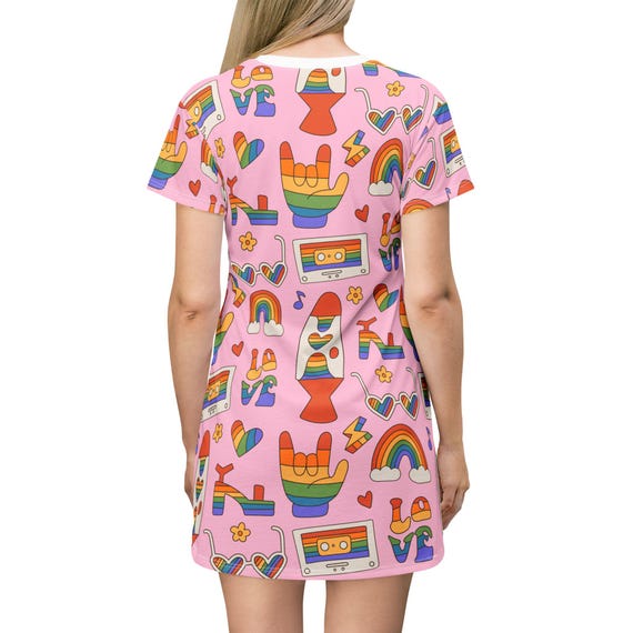 multicolor t shirt dress Retro Rainbow T-Shirt Dress: Colorful Festival Clothing