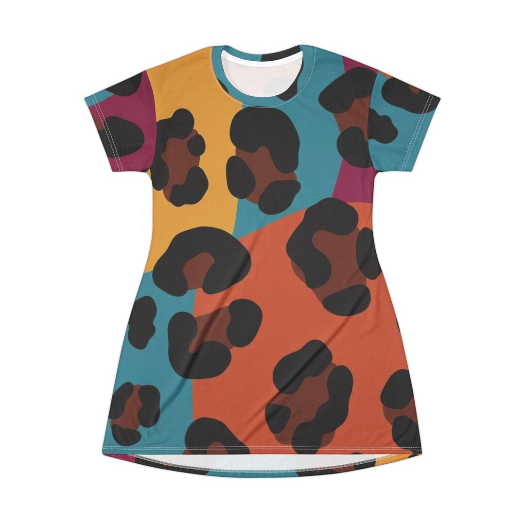 Colorblock Leopard Print T-shirt Dress | All-over Print - Etsy
