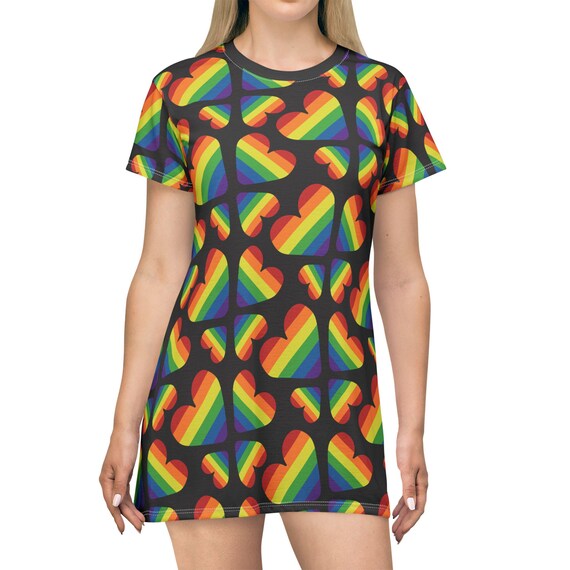 Rainbow Heart T-Shirt Dress: LGBTQ+ Pride Casual Summer Outfit
