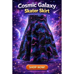 Skaterrok met Galaxy-print: minirok Cosmic Waves, festivalmode