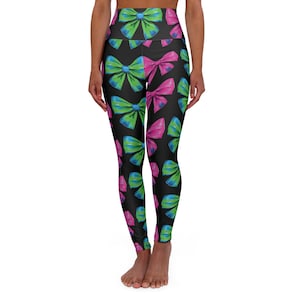 Vibrant Bow-Print High Waisted Yoga Leggings - Stylish Workout Leggings, Fitness Apparel, Trendy Exercise Gear, Colorful Activewear, [...]