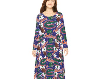 gator dresses blue and orange Orange Gator Face University Of Florida A-Line Dress by aquariumjazz