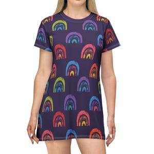 Colorful Rainbow T-Shirt Dress, Fun Summer Dress, Festival Wear, Casual Apparel, Gift for Her, Vibrant Everyday Style