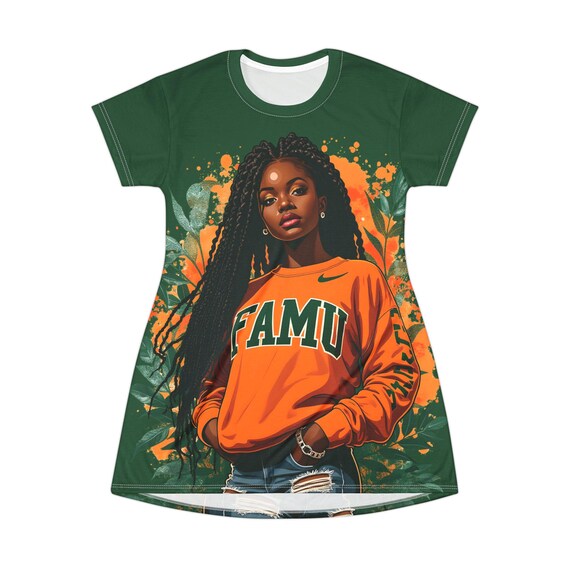 Stylish FAMU T-Shirt Dress, Casual Summer Dress, Gift for College Students, Trendy Outfit, Colorful Graphic Dress Stylish FAMU T-Shirt Dress, Casual Summer Dress, Gift for College Students, Trendy Outfit, Colorful Graphic Dress