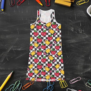 Teacher Pencil & Apples Racerback Dress - Cute Teacher Gift, School-themed Apparel, Summer Fashion, Classroom Outfit, Teacher Appreciation