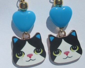 Pierced Earrings Cat Earrings Enamel Charm handmade Gift for Her earrings by Ziporgiabella