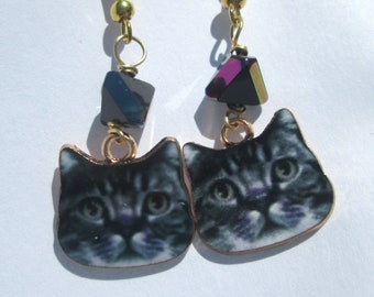 Pierced Earrings Cat Earrings Enamel Charm handmade Gift for Her earrings by Ziporgiabella