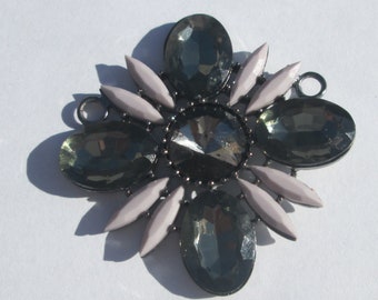 Destash smokey grey Rhinestone Bead Flower Pendant Focal Bead Connector Jewelry Destash Supplies Upcycled