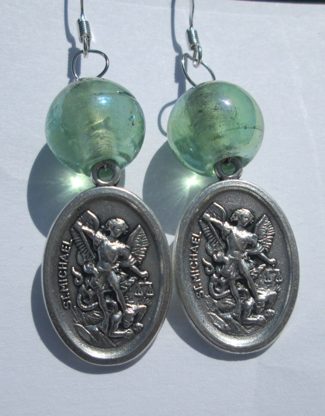Pierced Earrings St. Michael Religious Medal Charm Handmade Earrings