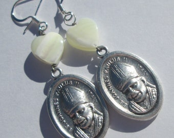 Pierced Earrings Pope John Paul ii Medal charm handmade earrings Gift for her by Ziporgiabella