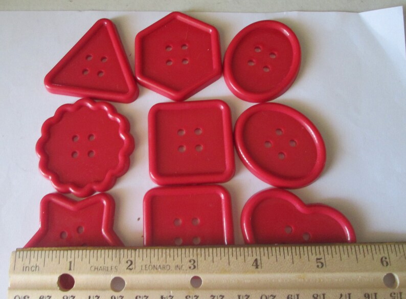 9 Jumbo Red Assorted Shapes Plastic Buttons New Destash Etsy