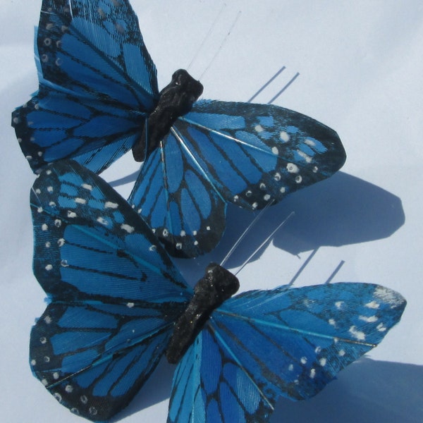 Monarch blue with black feather butterfly hand made hair clip by Ziporgiabella  sold individually