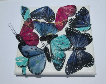 Butterfly Wall Art OOAK Small Square Art with butterflies Gift for Her handmade by Ziporgiabella