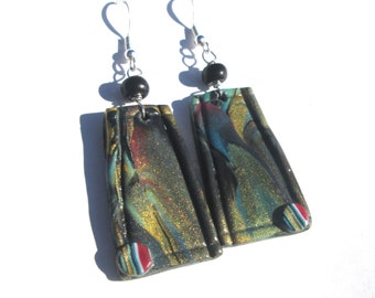 Pierced Earrings Polymer Rectangle Pearls Made in France with black beads handmade Gift for Her earrings by Ziporgiabella