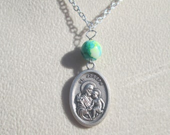 Necklace St. Joseph Religious Medal charm handmade necklace Gift for her by Ziporgiabella