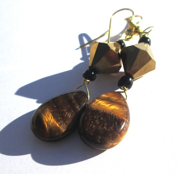 Tiger Eye Gemstone Hand made Pierced Earrings by Ziporgiabella