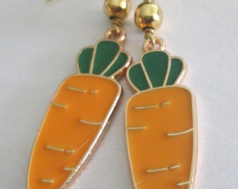 Pierced Earrings Enamel Carrot charm Earrings Easter Vegetable handmade Gift for Her earrings by Ziporgiabella