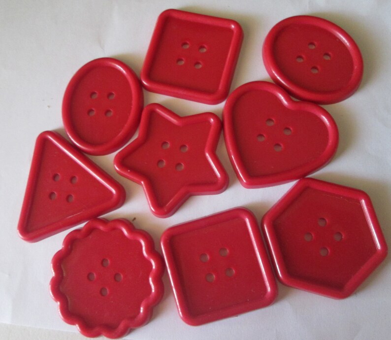 9 Jumbo Red Assorted Shapes Plastic Buttons New Destash Etsy