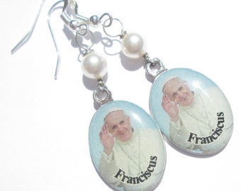 Pierced Earrings Pope Francis Medal charm handmade earrings Gift for her by Ziporgiabella