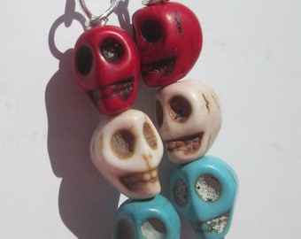 Pierced Earrings small red white blue skull stack handmade Gift for Her by Ziporgiabella